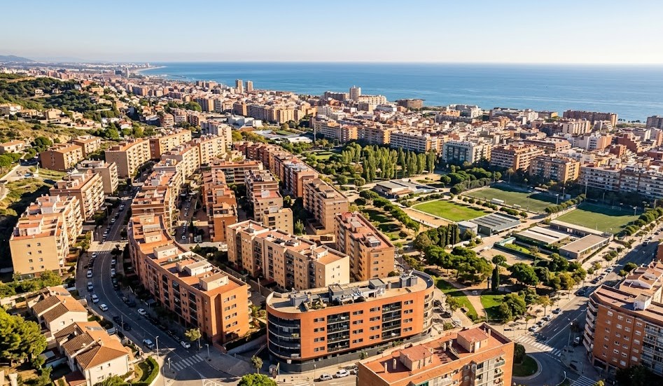 Vista del barrio de Cirera y el Parc Central en Mataró
